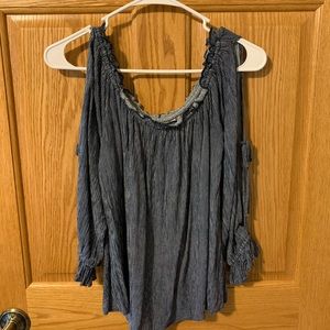 Navy and white striped off the shoulder blouse